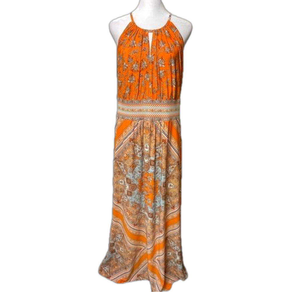 Dressbarn Maxi Dress Sleeveless Empire Waist Keyhole Halter Neck 14/16